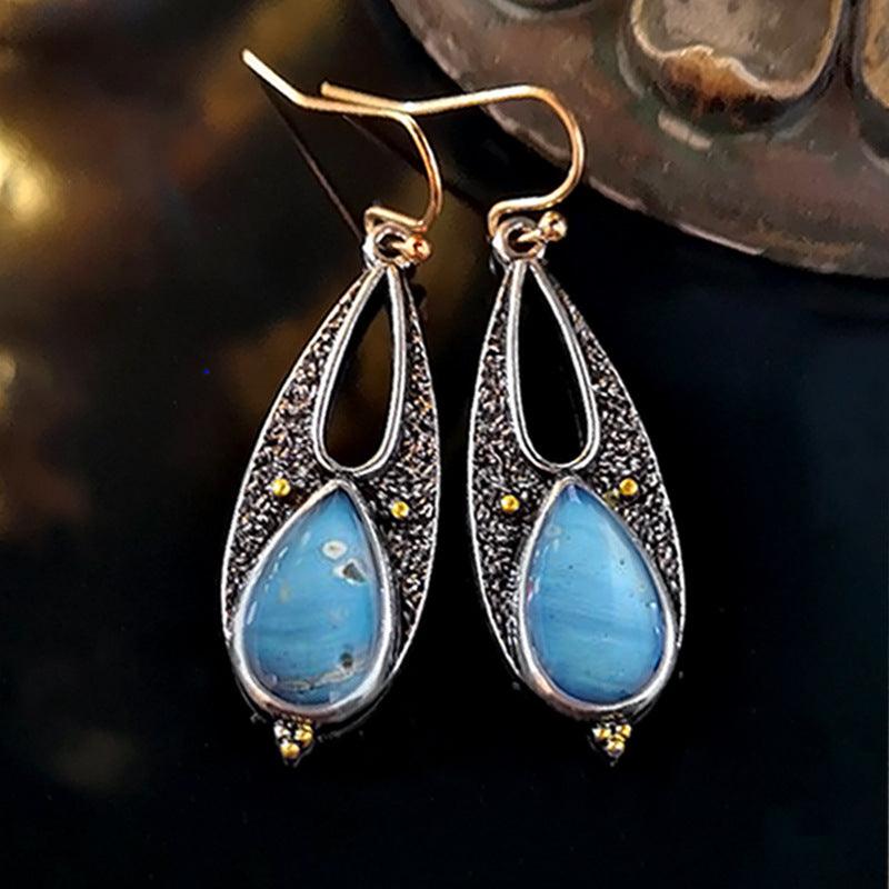 Vintage Tear Drop Blue Resin Earrings for Women Boho Ethnic Tribal Handmade Metal Dangle Long Pendant Earring Brincos - BUNNY BAZAR