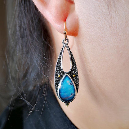 Vintage Tear Drop Blue Resin Earrings for Women Boho Ethnic Tribal Handmade Metal Dangle Long Pendant Earring Brincos - BUNNY BAZAR