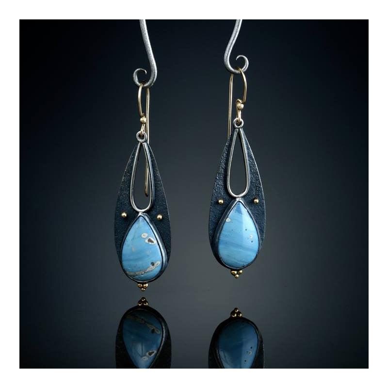 Vintage Tear Drop Blue Resin Earrings for Women Boho Ethnic Tribal Handmade Metal Dangle Long Pendant Earring Brincos - BUNNY BAZAR