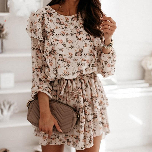 Floral Print Dress For Women Casual Long Sleeve Dress Party - BUNNY BAZAR