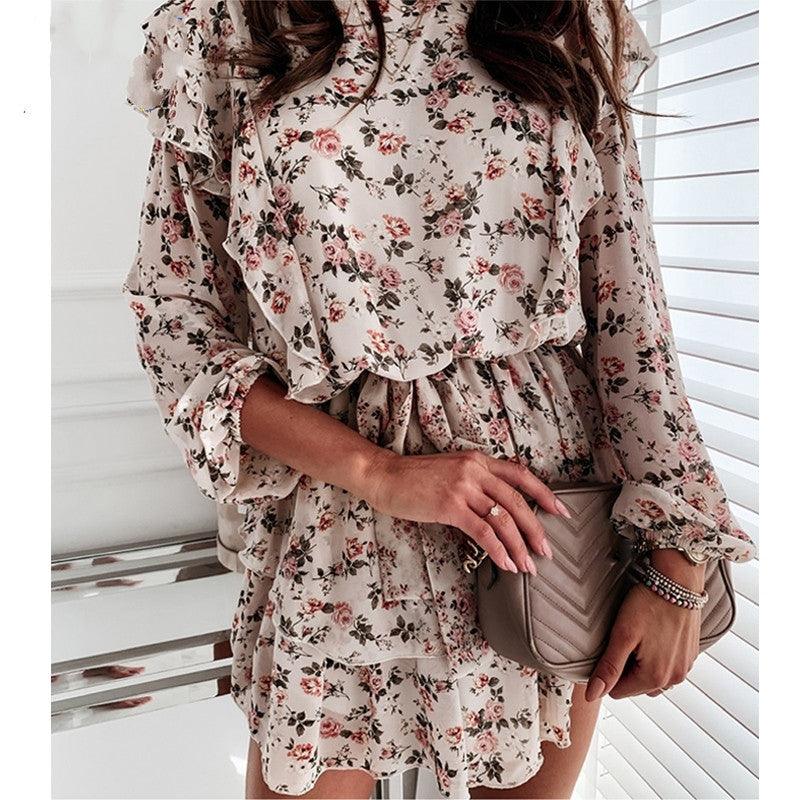 Floral Print Dress For Women Casual Long Sleeve Dress Party - BUNNY BAZAR