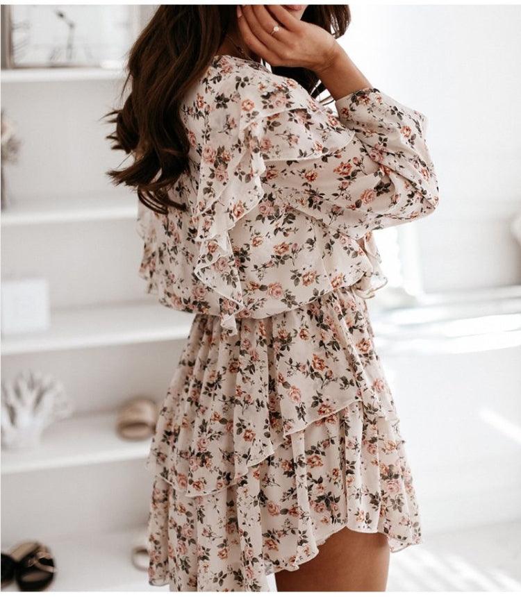 Floral Print Dress For Women Casual Long Sleeve Dress Party - BUNNY BAZAR