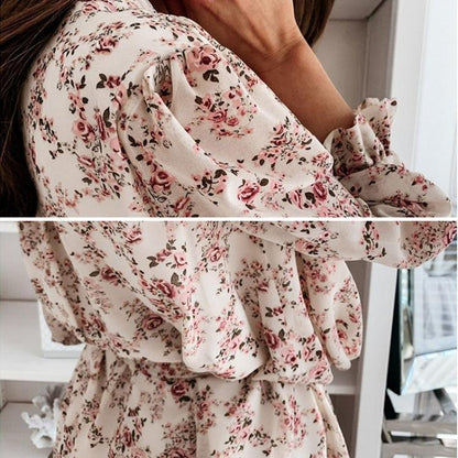 Floral Print Dress For Women Casual Long Sleeve Dress Party - BUNNY BAZAR