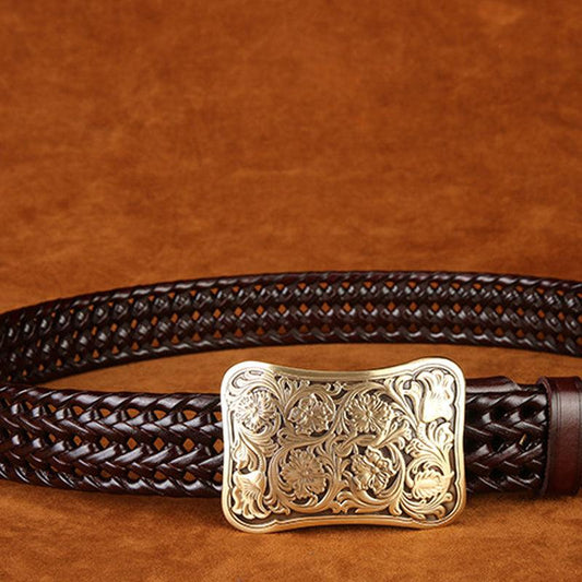 Ancient Personality Fashion Men's Hand-Woven Copper Buckle Belt - BUNNY BAZAR