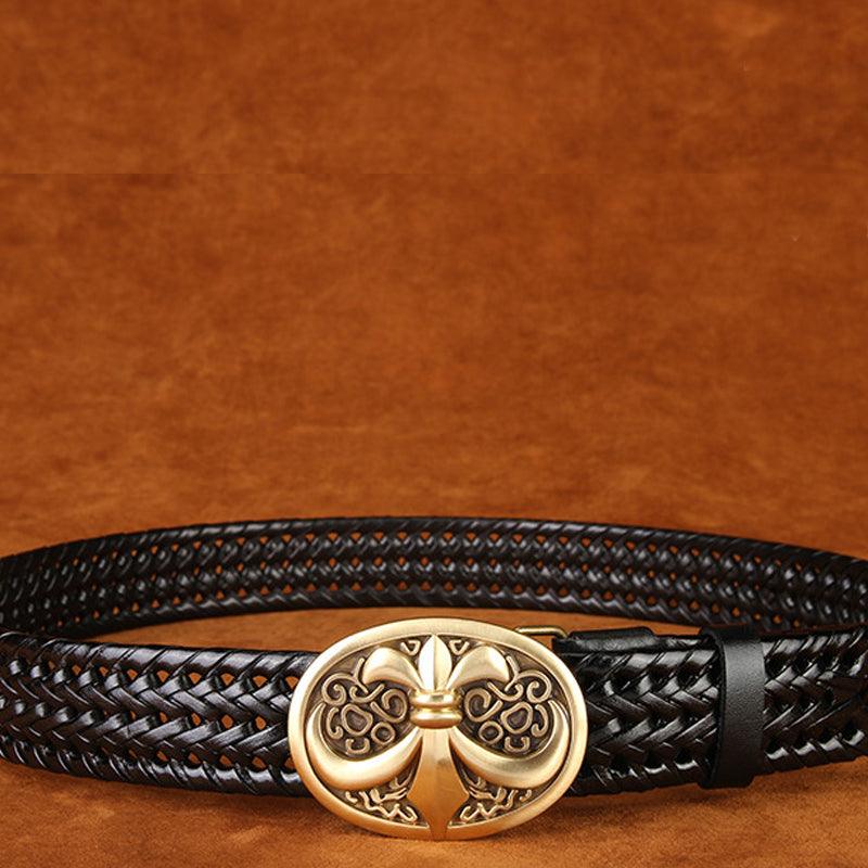 Ancient Personality Fashion Men's Hand-Woven Copper Buckle Belt - BUNNY BAZAR