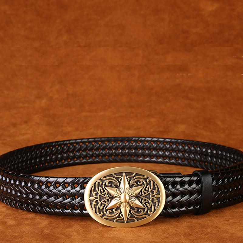 Ancient Personality Fashion Men's Hand-Woven Copper Buckle Belt - BUNNY BAZAR