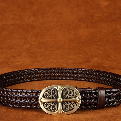 Ancient Personality Fashion Men's Hand-Woven Copper Buckle Belt - BUNNY BAZAR