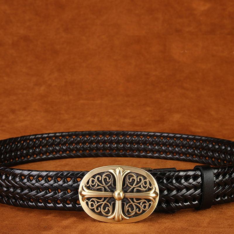 Ancient Personality Fashion Men's Hand-Woven Copper Buckle Belt - BUNNY BAZAR