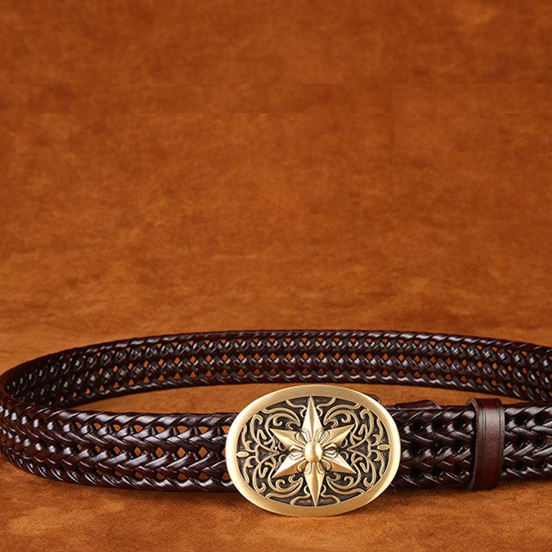 Ancient Personality Fashion Men's Hand-Woven Copper Buckle Belt - BUNNY BAZAR