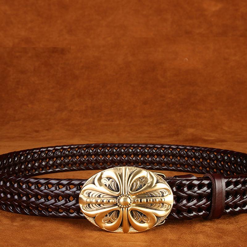 Ancient Personality Fashion Men's Hand-Woven Copper Buckle Belt - BUNNY BAZAR