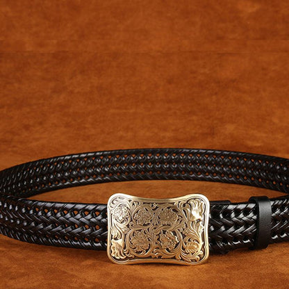 Ancient Personality Fashion Men's Hand-Woven Copper Buckle Belt - BUNNY BAZAR