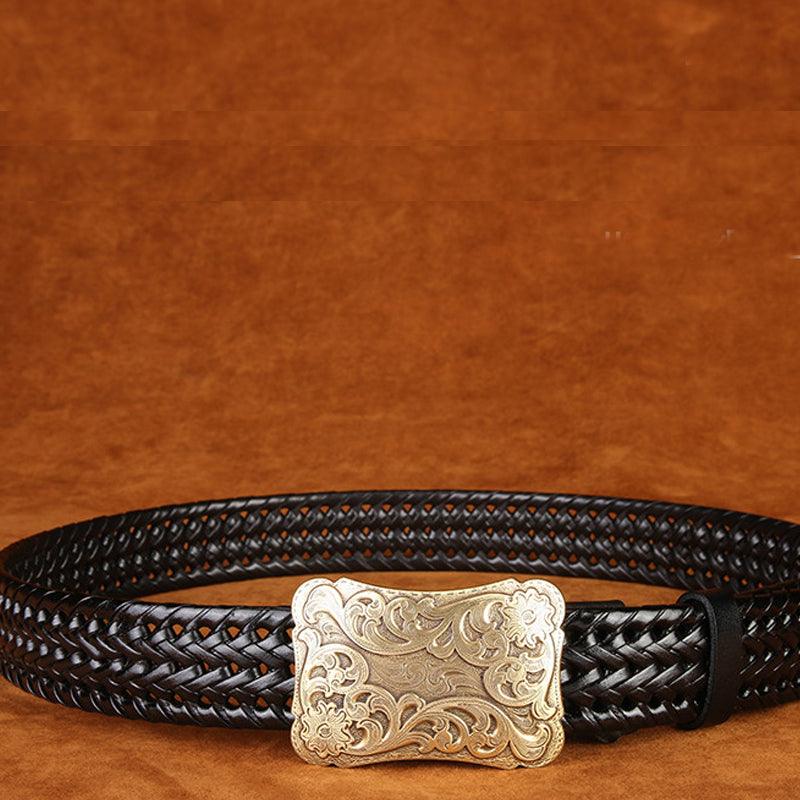 Ancient Personality Fashion Men's Hand-Woven Copper Buckle Belt - BUNNY BAZAR