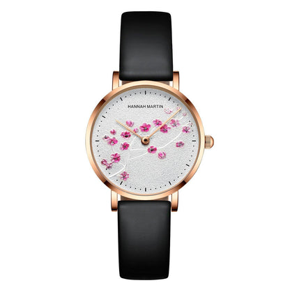 T-12 Rose Gold Plum Blossom Flower Student Ladies Watch - BUNNY BAZAR