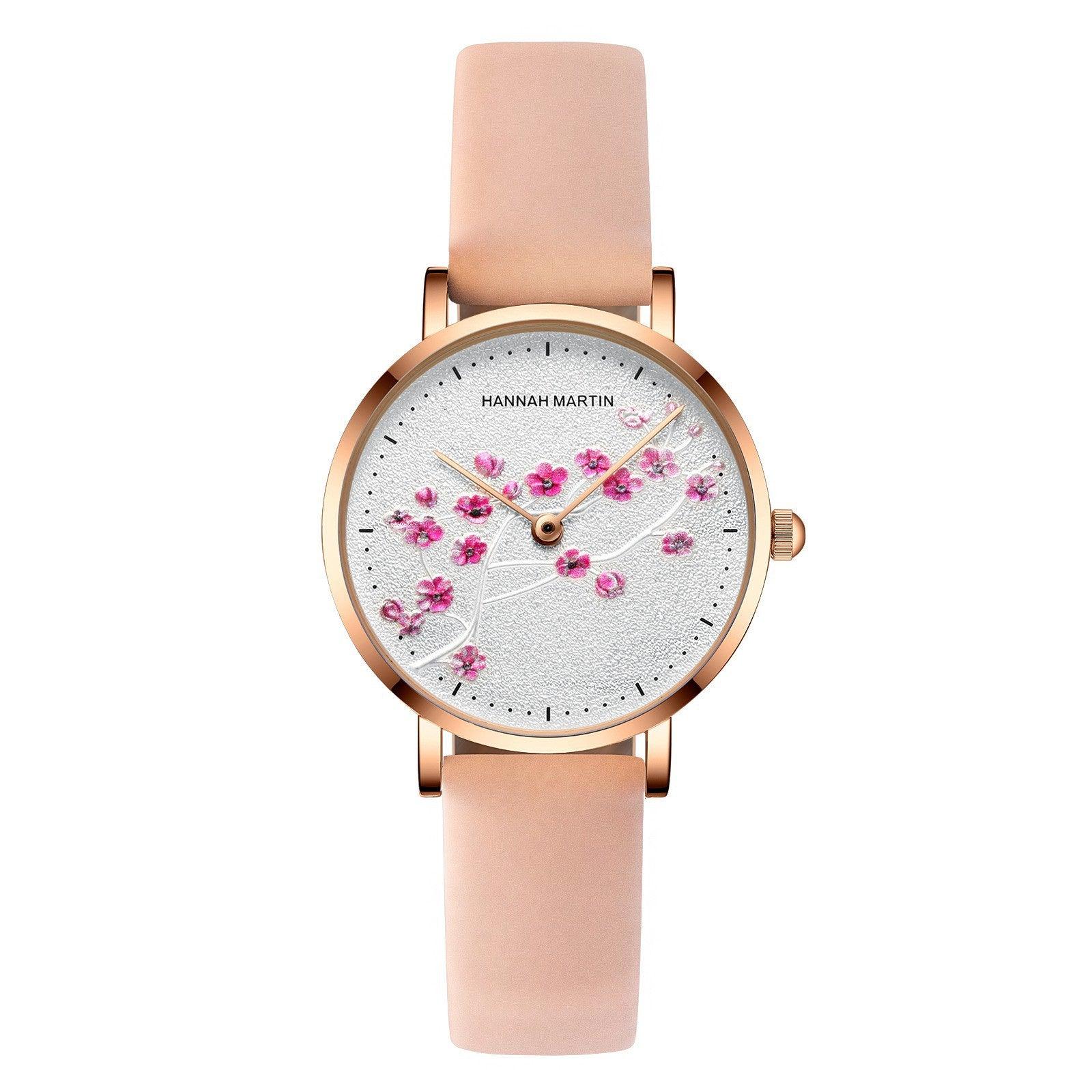 T-12 Rose Gold Plum Blossom Flower Student Ladies Watch - BUNNY BAZAR