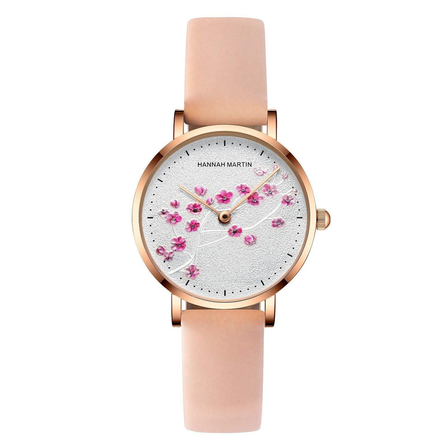 T-12 Rose Gold Plum Blossom Flower Student Ladies Watch - BUNNY BAZAR