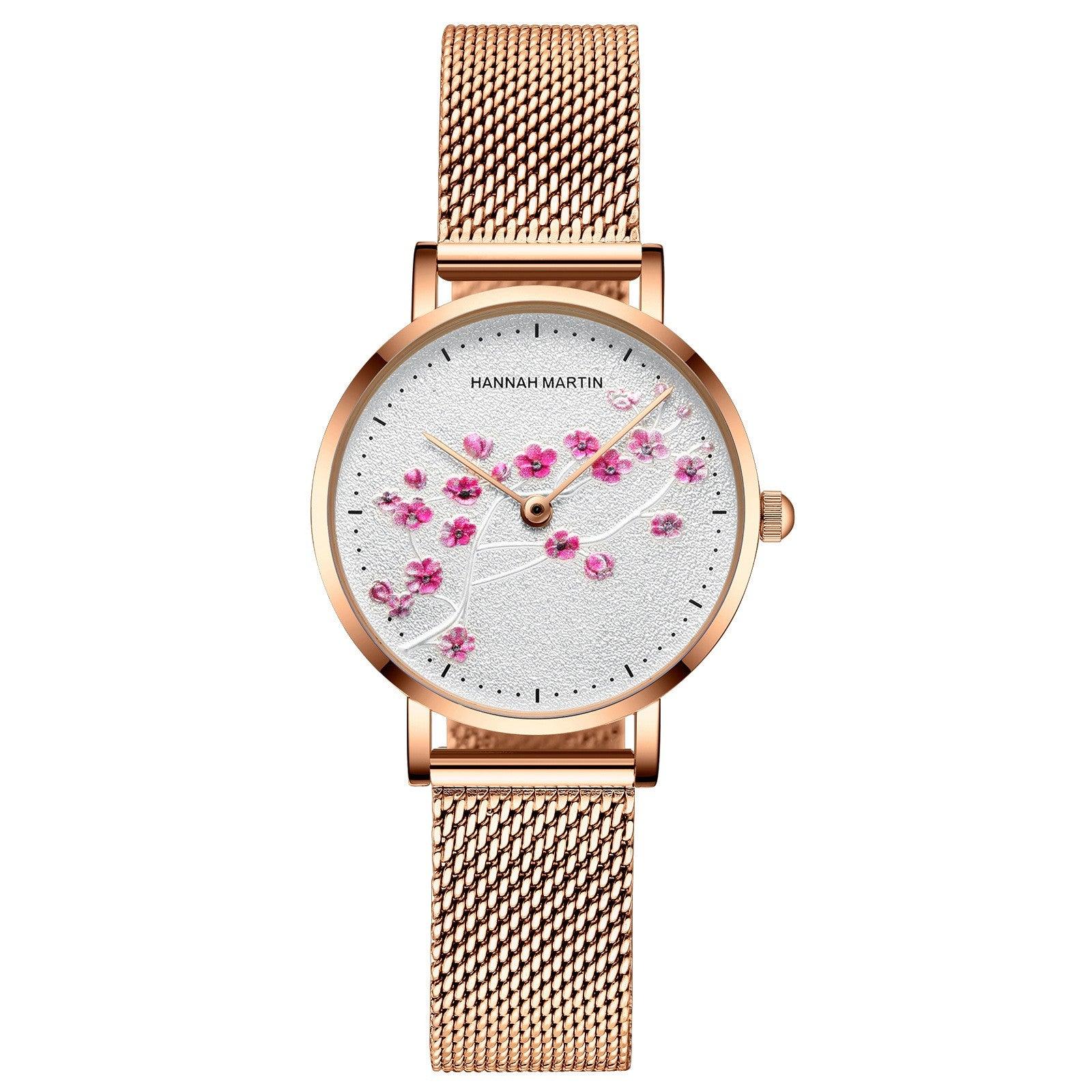 T-12 Rose Gold Plum Blossom Flower Student Ladies Watch - BUNNY BAZAR