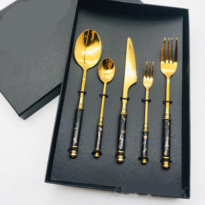 Stainless Steel Gilded Tableware With Ceramic Handle - BUNNY BAZAR