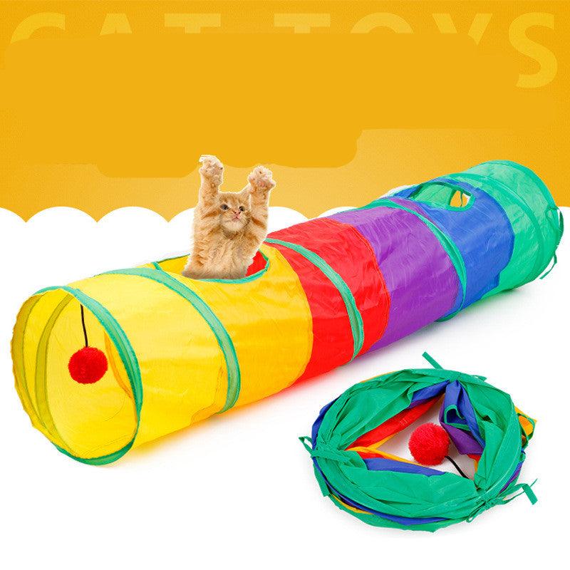 Collapsible Cat Channel Rolling Floor Dragon Color Cylinder Pet Toy Rainbow Cat Tunnel - BUNNY BAZAR