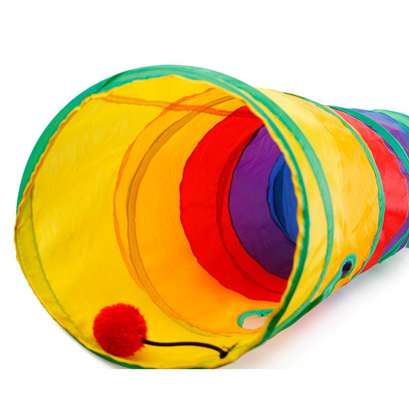 Collapsible Cat Channel Rolling Floor Dragon Color Cylinder Pet Toy Rainbow Cat Tunnel - BUNNY BAZAR