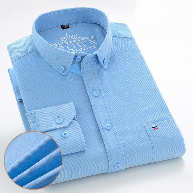 Men's Cotton Corduroy Long Sleeve Shirt Business Slim Casual - BUNNY BAZAR