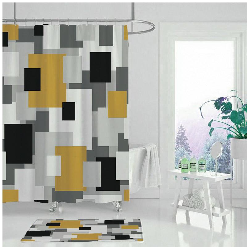 Creative Abstract Golden Geometric Digital Printing Shower Curtain - BUNNY BAZAR