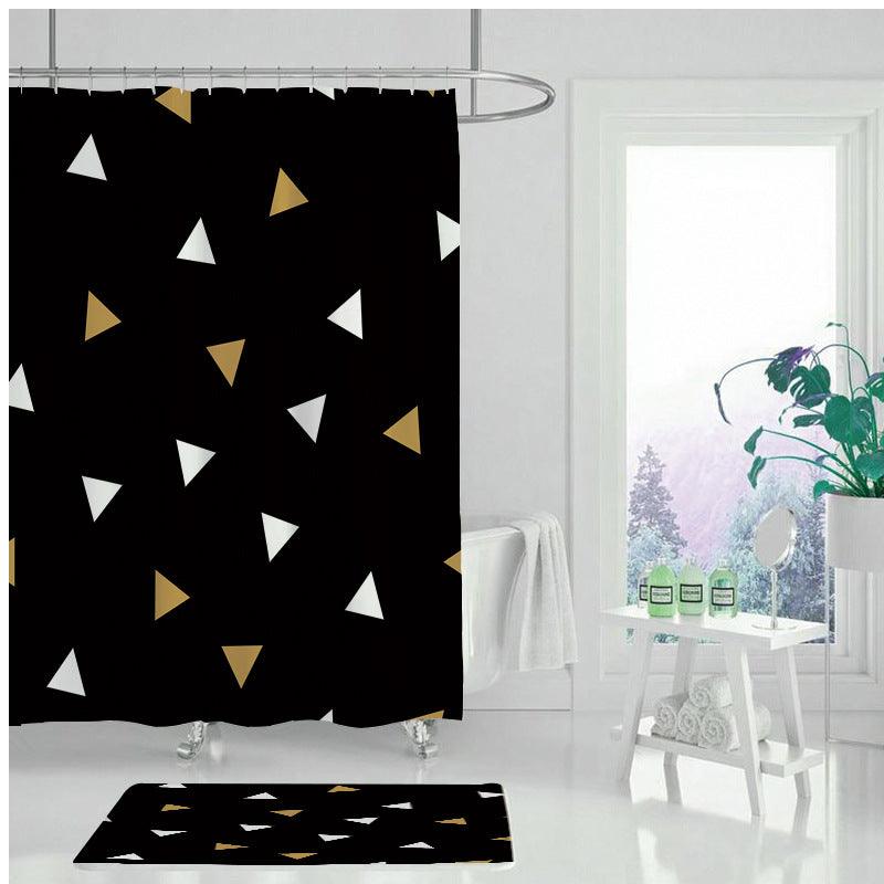 Creative Abstract Golden Geometric Digital Printing Shower Curtain - BUNNY BAZAR