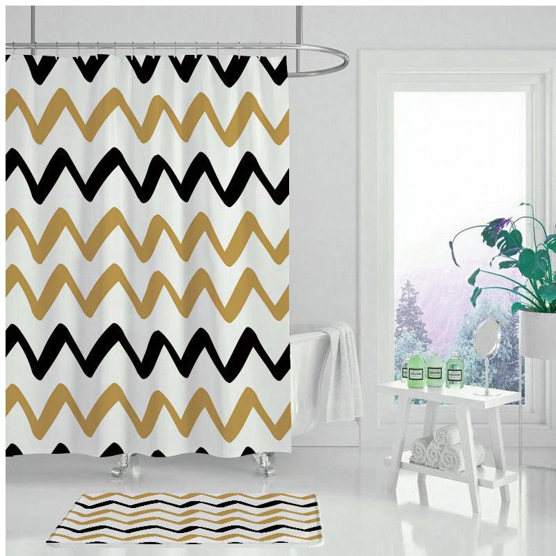 Creative Abstract Golden Geometric Digital Printing Shower Curtain - BUNNY BAZAR