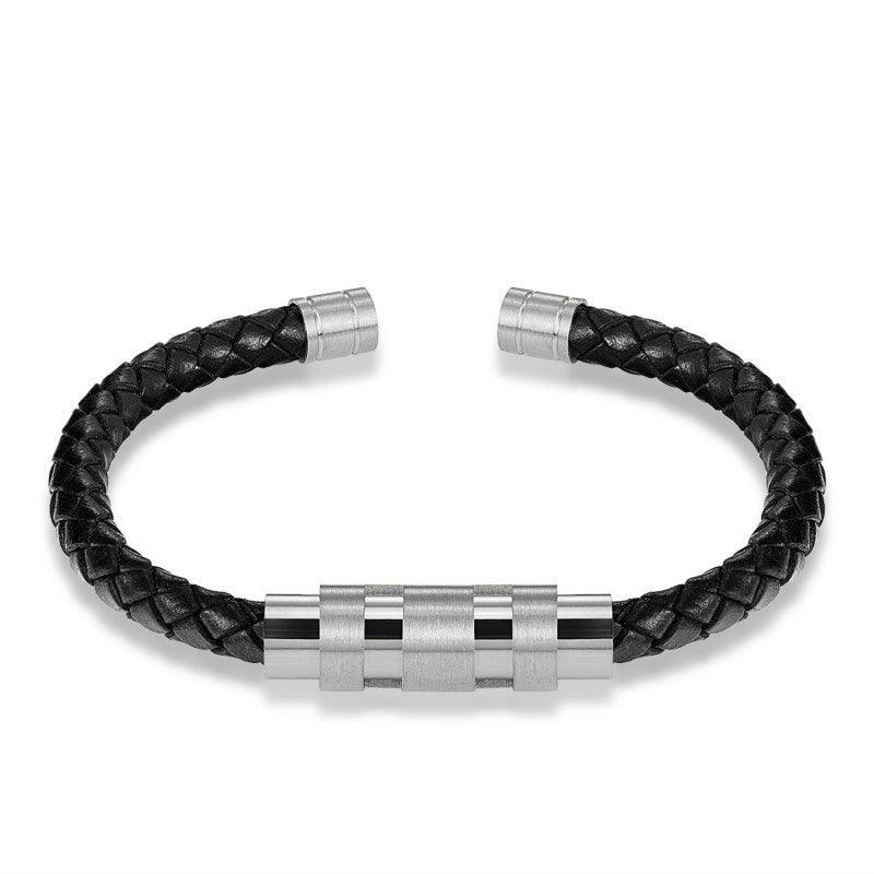 Gold Black Steel Color Rotating Titanium Steel Buckle Bracelet Leather Men - BUNNY BAZAR