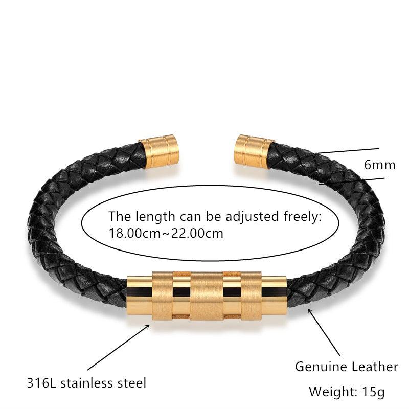 Gold Black Steel Color Rotating Titanium Steel Buckle Bracelet Leather Men - BUNNY BAZAR