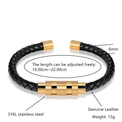 Gold Black Steel Color Rotating Titanium Steel Buckle Bracelet Leather Men - BUNNY BAZAR