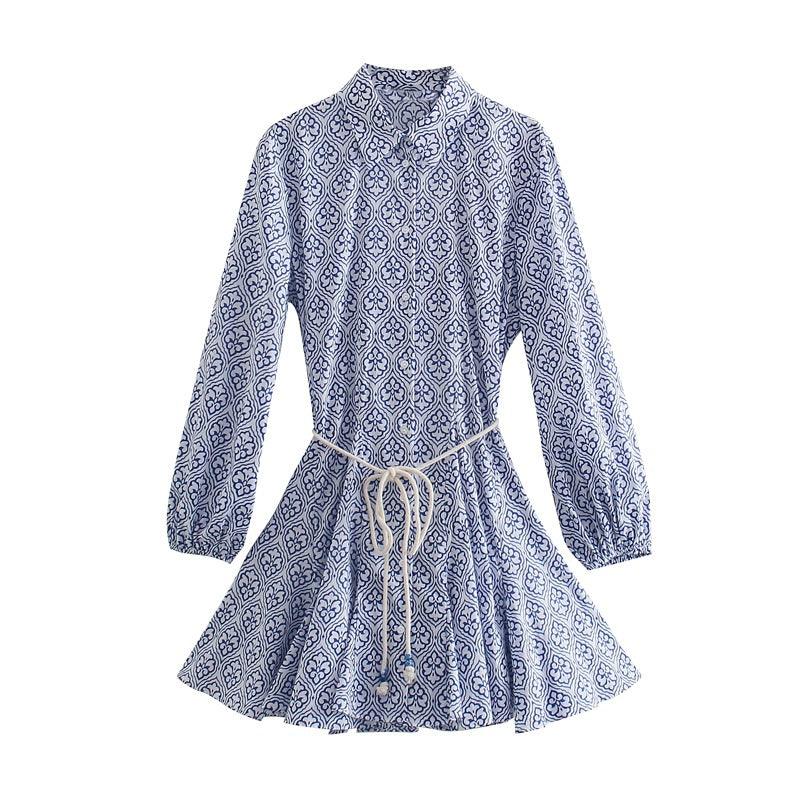 Stylish and Elegant Fashion Women's Simple Belt Printed Dress - BUNNY BAZAR