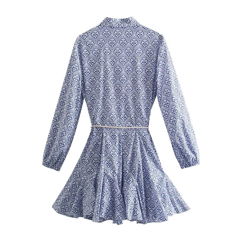 Stylish and Elegant Fashion Women's Simple Belt Printed Dress - BUNNY BAZAR