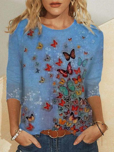 Women's New Butterfly Positioning Print T Shirt - BUNNY BAZAR