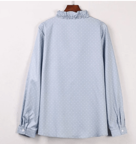 Polka Dot Long-Sleeved Shirt With Wood Ears - BUNNY BAZAR