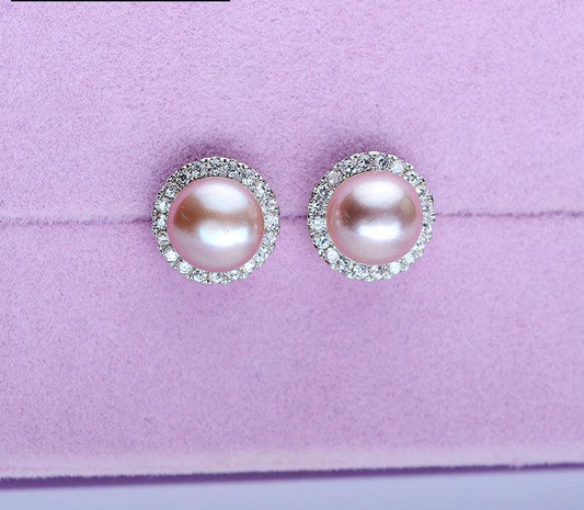 Freshwater Pearl Steamed Buns Round Almost Flawless Glare Pearl Zircon Earrings - BUNNY BAZAR
