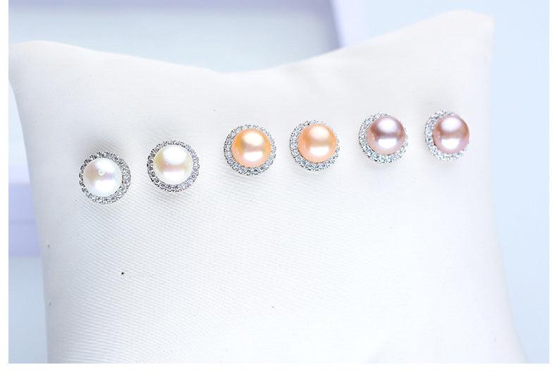 Freshwater Pearl Steamed Buns Round Almost Flawless Glare Pearl Zircon Earrings - BUNNY BAZAR