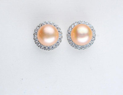 Freshwater Pearl Steamed Buns Round Almost Flawless Glare Pearl Zircon Earrings - BUNNY BAZAR