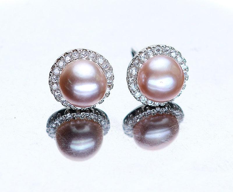 Freshwater Pearl Steamed Buns Round Almost Flawless Glare Pearl Zircon Earrings - BUNNY BAZAR