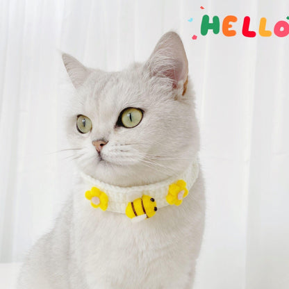 Pet Knitted Wool Felt Daisy Flower Bee Pumpkin Fruit Strap Cute Cat Collar Foreign Trade Customization - BUNNY BAZAR