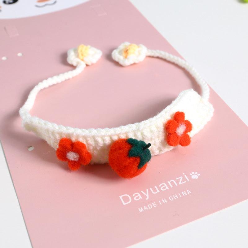 Pet Knitted Wool Felt Daisy Flower Bee Pumpkin Fruit Strap Cute Cat Collar Foreign Trade Customization - BUNNY BAZAR