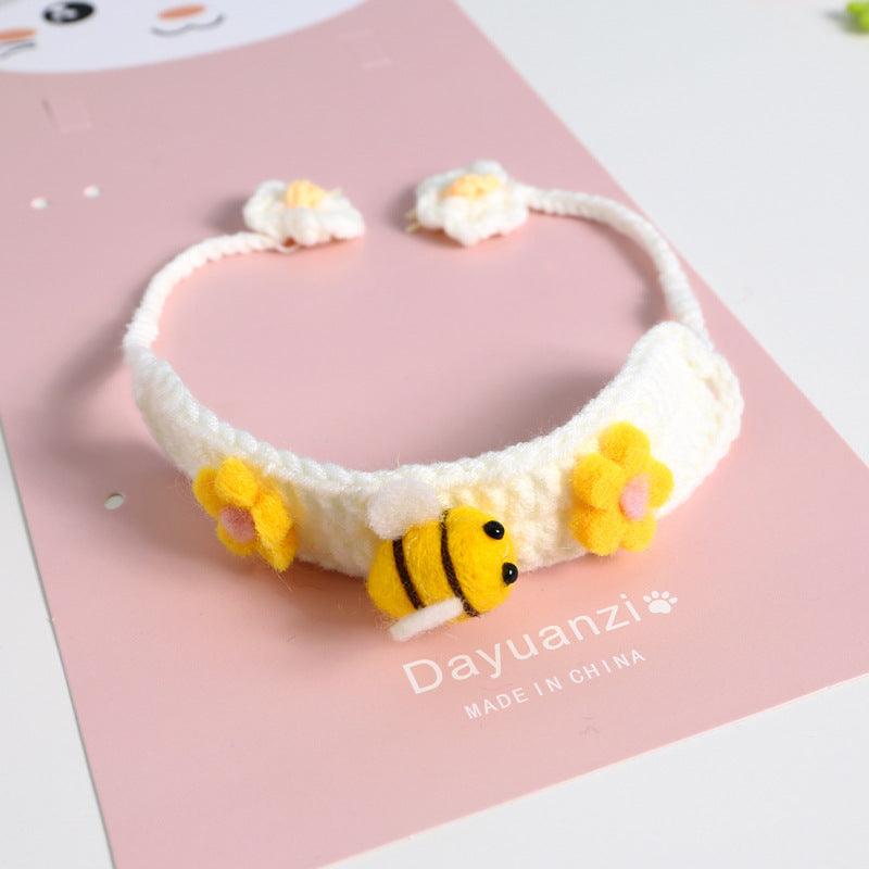 Pet Knitted Wool Felt Daisy Flower Bee Pumpkin Fruit Strap Cute Cat Collar Foreign Trade Customization - BUNNY BAZAR