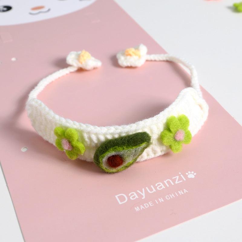 Pet Knitted Wool Felt Daisy Flower Bee Pumpkin Fruit Strap Cute Cat Collar Foreign Trade Customization - BUNNY BAZAR