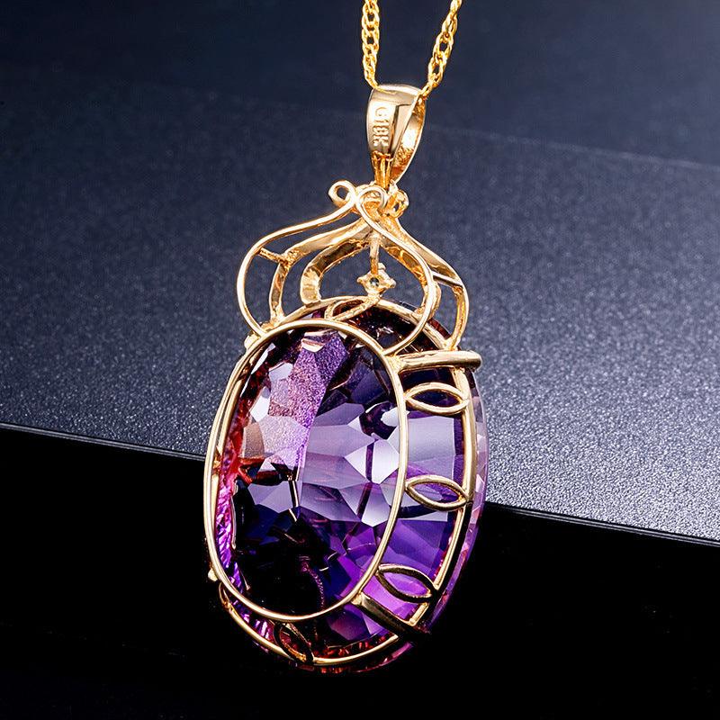 Wish Amethyst Pendant European And American Creative Amethyst Pendant With 14K Gold Crystal Necklace - BUNNY BAZAR