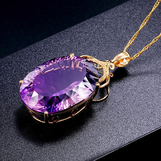 Wish Amethyst Pendant European And American Creative Amethyst Pendant With 14K Gold Crystal Necklace - BUNNY BAZAR