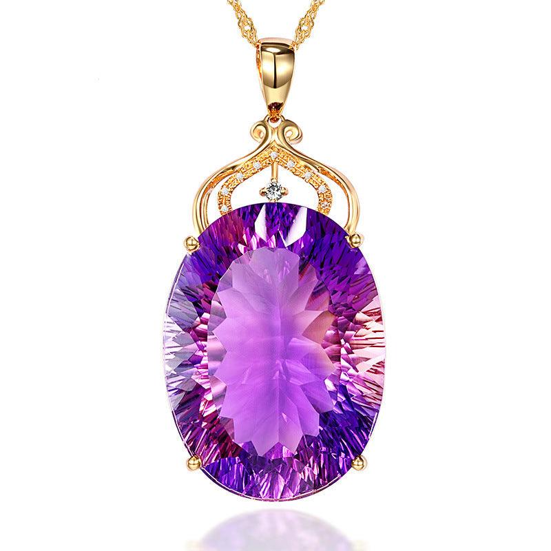 Wish Amethyst Pendant European And American Creative Amethyst Pendant With 14K Gold Crystal Necklace - BUNNY BAZAR