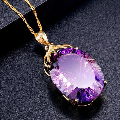 Wish Amethyst Pendant European And American Creative Amethyst Pendant With 14K Gold Crystal Necklace - BUNNY BAZAR