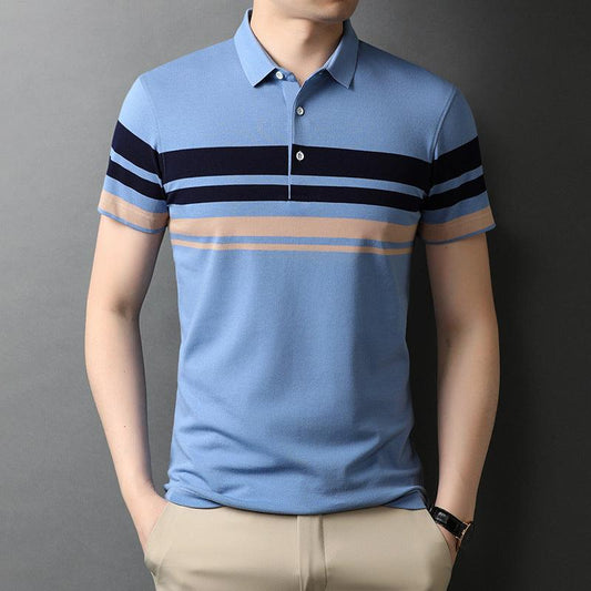 New Trendy Half Sleeved T Shirt Lapel Top Striped Loose Polo Shirt - BUNNY BAZAR