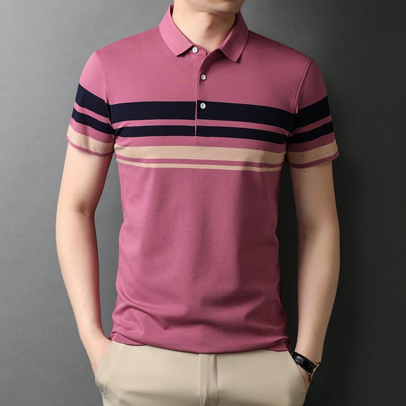 New Trendy Half Sleeved T Shirt Lapel Top Striped Loose Polo Shirt - BUNNY BAZAR