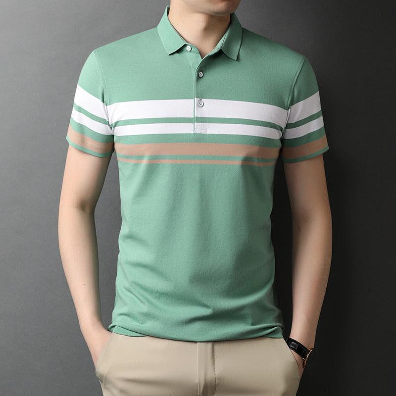 New Trendy Half Sleeved T Shirt Lapel Top Striped Loose Polo Shirt - BUNNY BAZAR