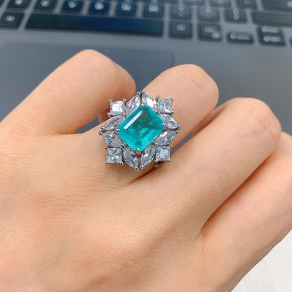 Fashion And Fashion Simulation Paraiba Ring Emerald Ring - BUNNY BAZAR